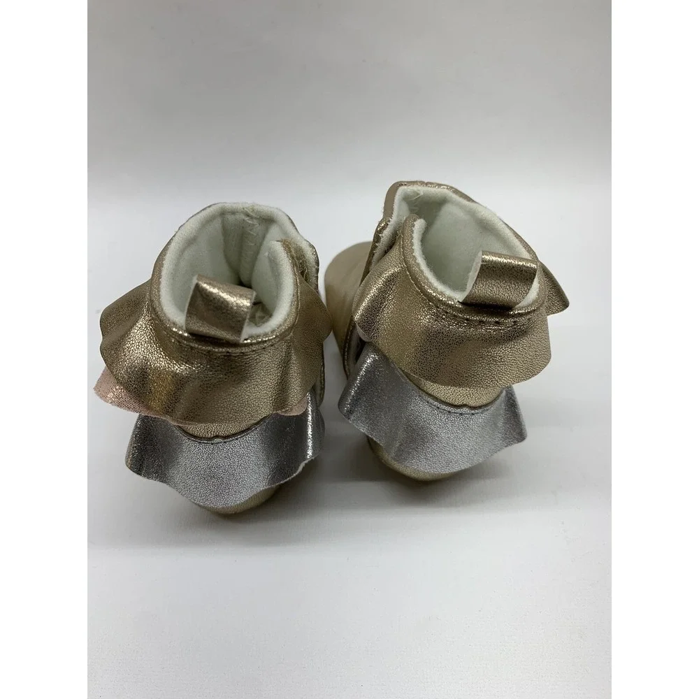 Rising Star Baby‎ Gold Ruffled Boots Round Toe Slip On 3-6 Months